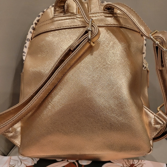 Luv Betsey Johnson Kitty Rose Gold Backpack with Cat Jewel Face - Picture 9 of 11
